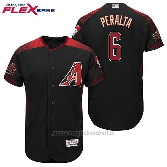 Maglia Baseball Uomo Arizona Diamondbacks 6 David Peralta 6 David Peralta Nero Rosso Alterner 20 Anniversario Flex Base